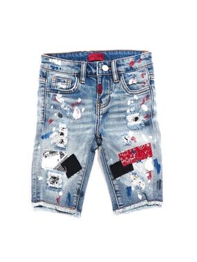 Haus of Jr Kids Painted Patchwork Denim Shorts - Light Blue 6T